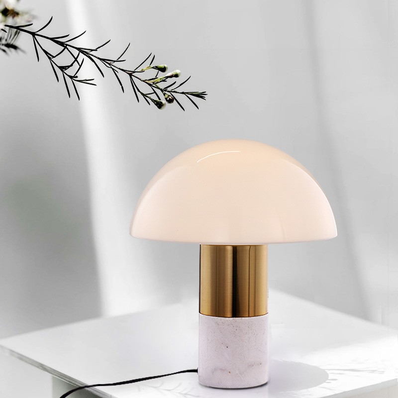 Elegant Mushroom Table Lamp: Marble, Gold, and Milky Glass Fusion