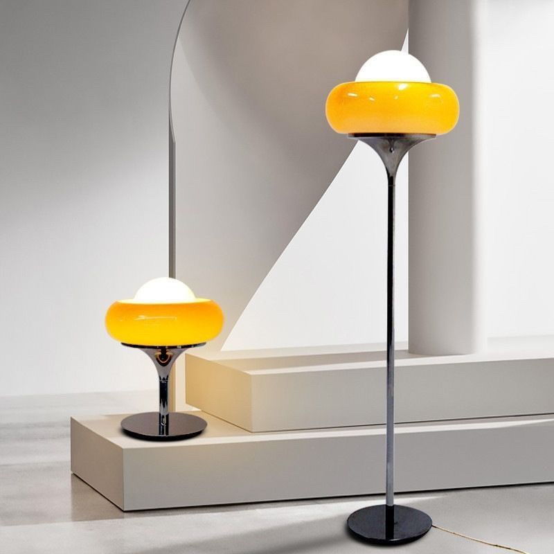 Modern Milk Tea - Colored Glass Floor Lamp with Chrome Accents