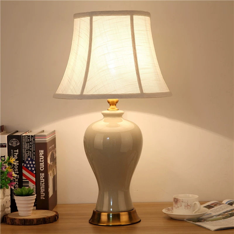 Ceramic Body Table Lamp with Linen Shade & Metal Base (330×600mm)