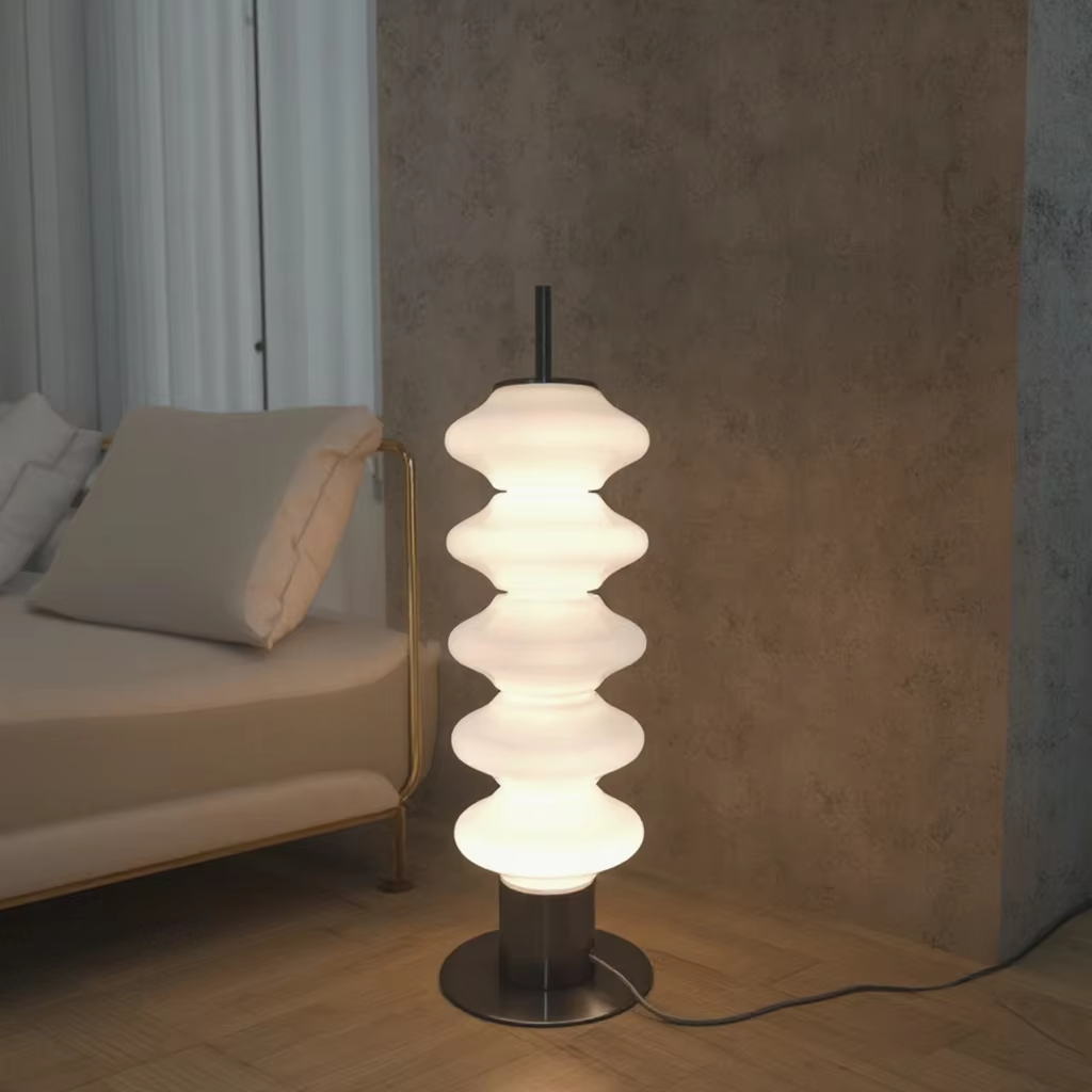 Modern Minimalist Milky White Glass and Sand-Nickel Metal Floor Lamp: An Artistic Choice with Intertwined Light and Shadow