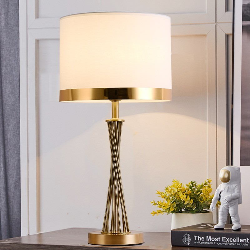 Modern Iron Table Lamp with White Fabric Shade