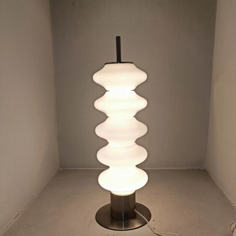 Modern Minimalist Milky White Glass and Sand-Nickel Metal Floor Lamp: An Artistic Choice with Intertwined Light and Shadow