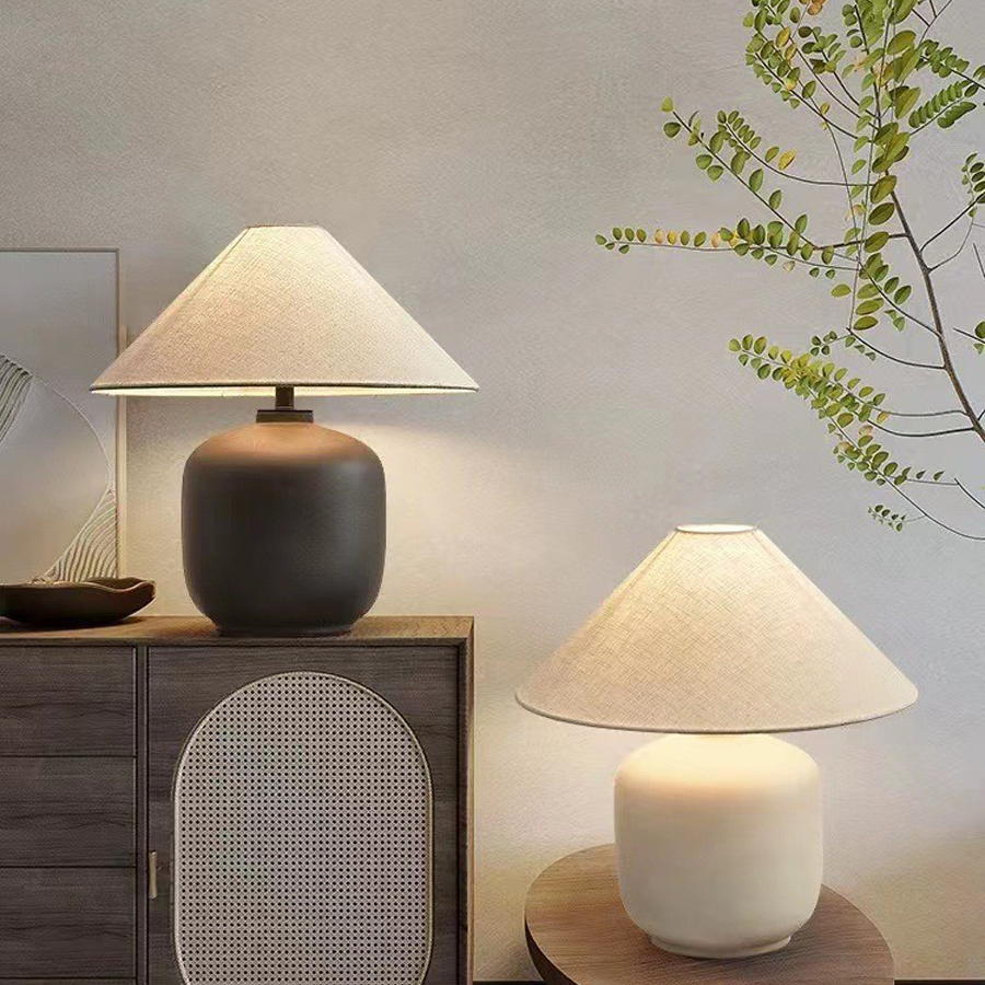 Handmade Ceramic Table Lamp with Linen Shade
