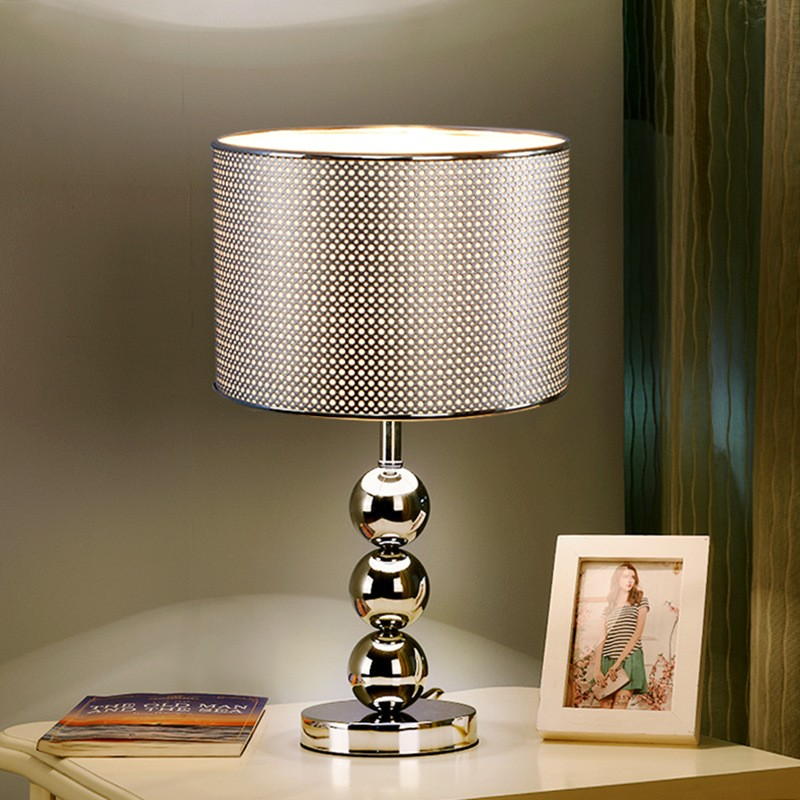 Modern Polished Chrome Table Lamp with Drum Shade