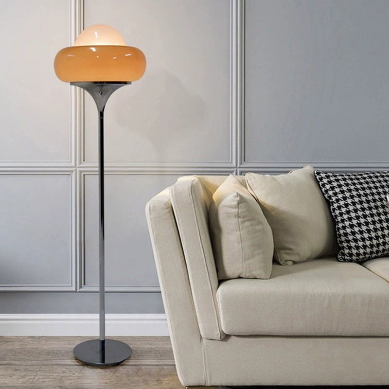 Modern Milk Tea - Colored Glass Floor Lamp with Chrome Accents