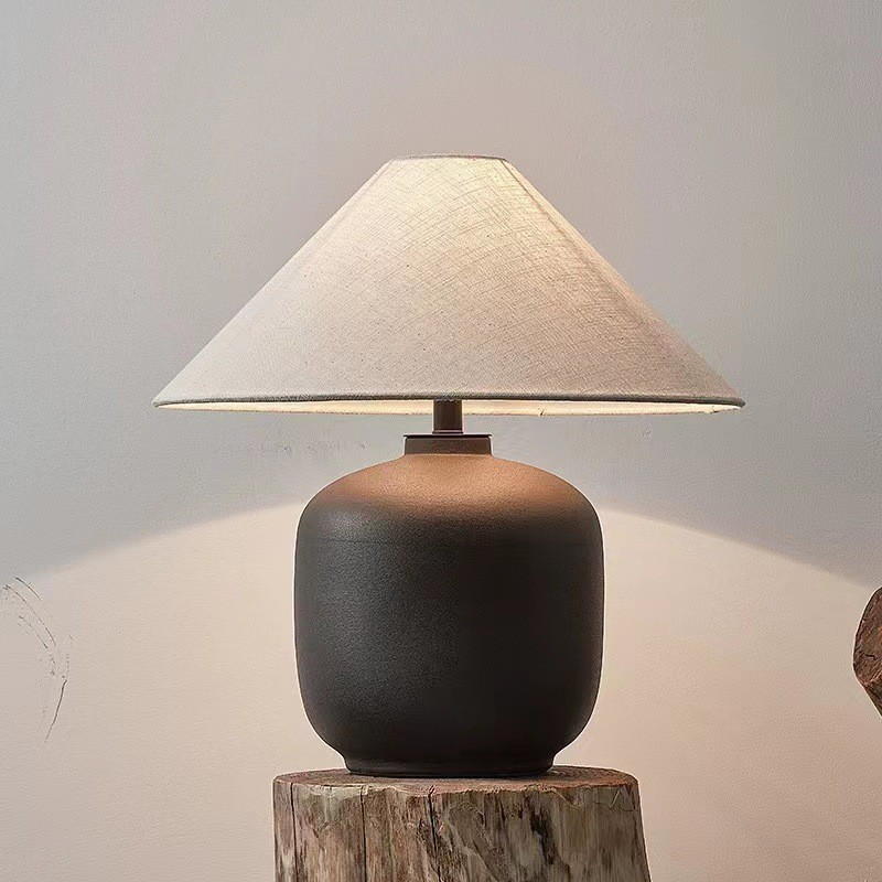 Handmade Ceramic Table Lamp with Linen Shade