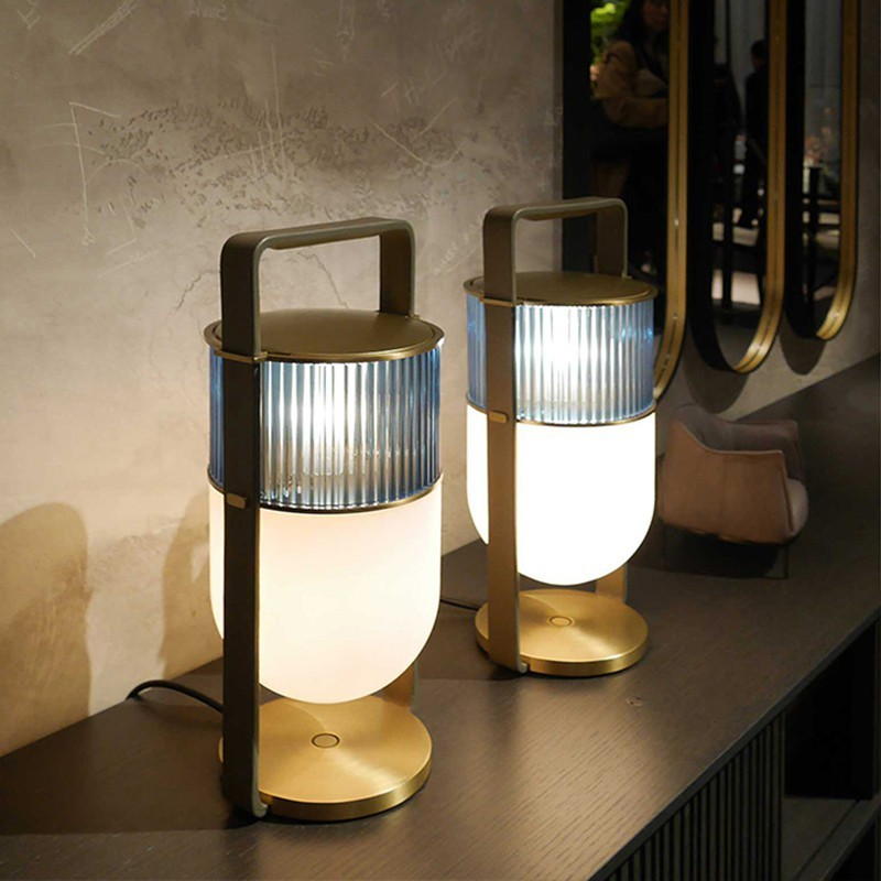 Modern Elegance: Dual - Shade Table Lamp with Metal Handle & Base
