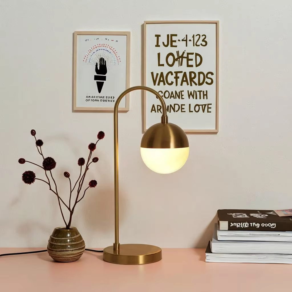 Gold - Toned Arc Table Lamp with White Glass Shade