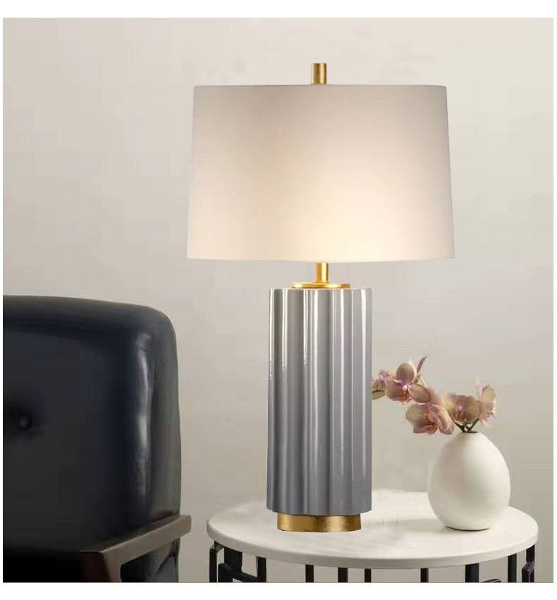 E27 Ceramic Table Lamp: Gold-Bronze Plated Base & Soft Fabric Shade – Modern Elegance in Lighting
