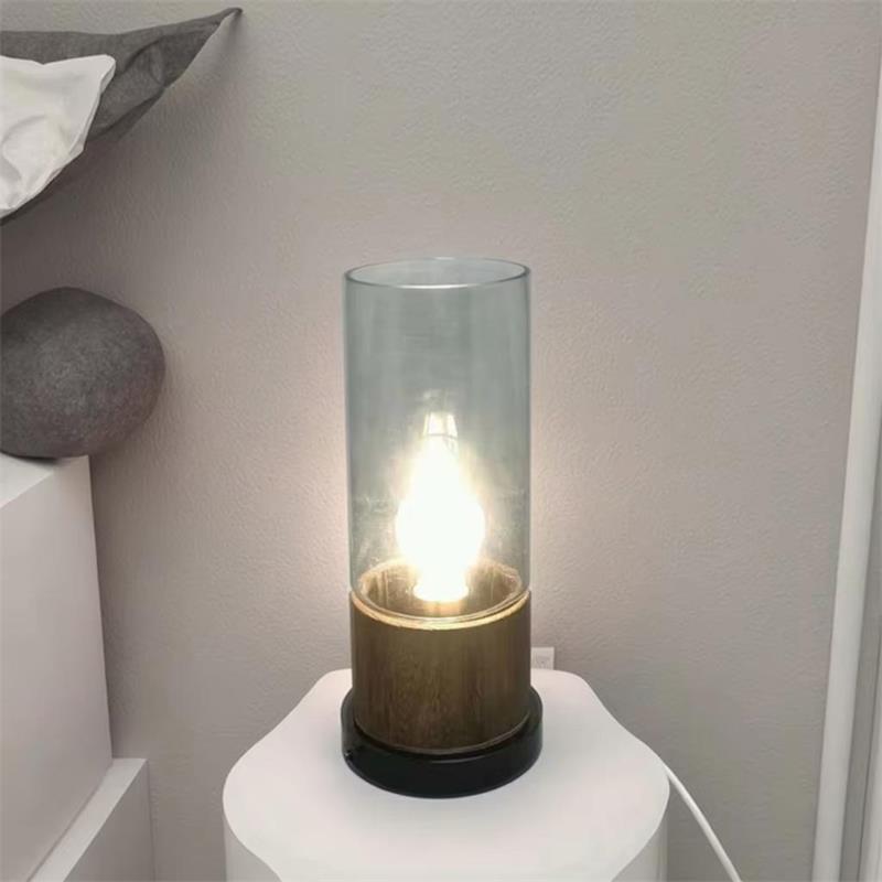 Modern Rustic Fusion: Glass, Wood, and Metal Table Lamp