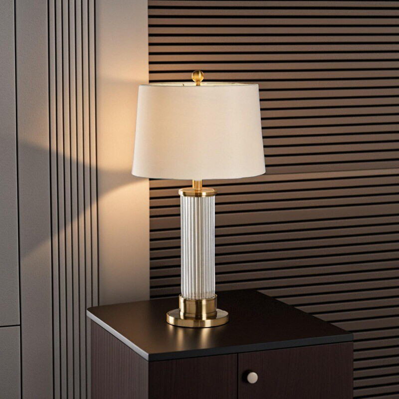 Modern Elegant Glass Rod Table Lamp with Beige Fabric Shade