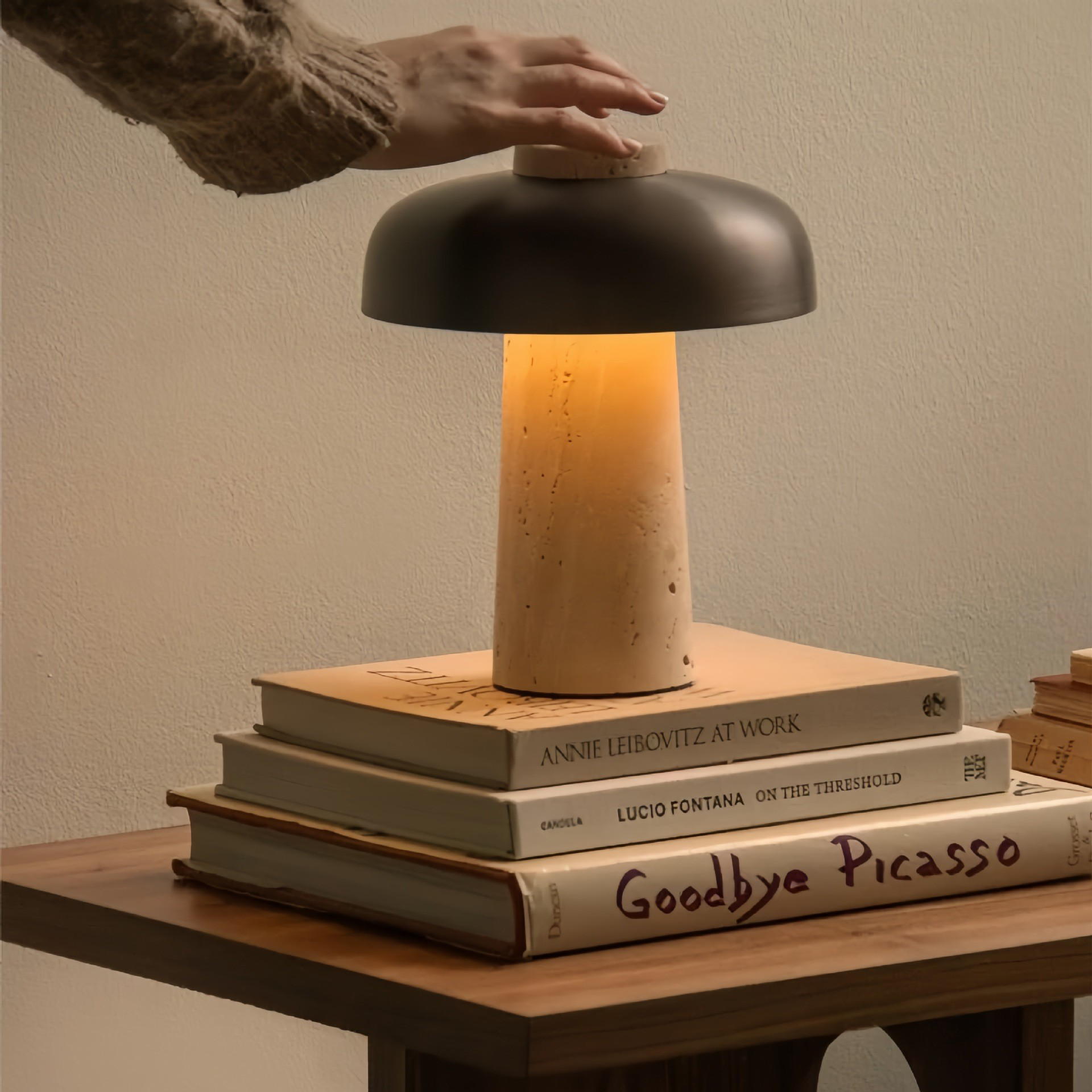 Natural Elegance: Travertine Stone and Metal Table Lamp