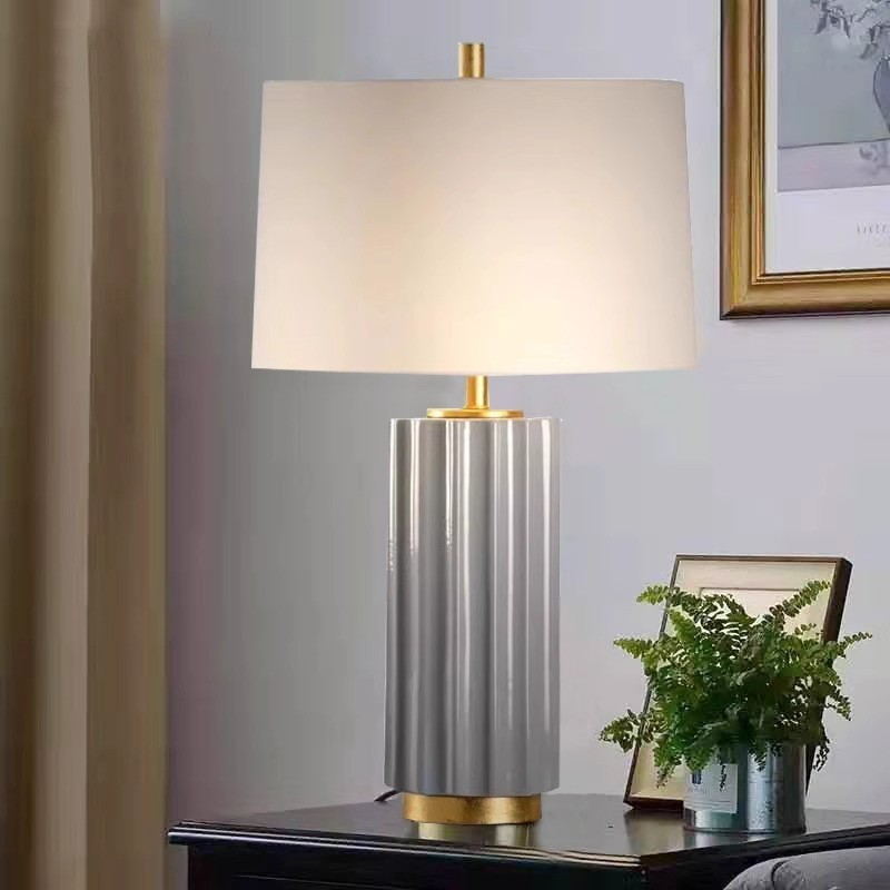 E27 Ceramic Table Lamp: Gold-Bronze Plated Base & Soft Fabric Shade – Modern Elegance in Lighting