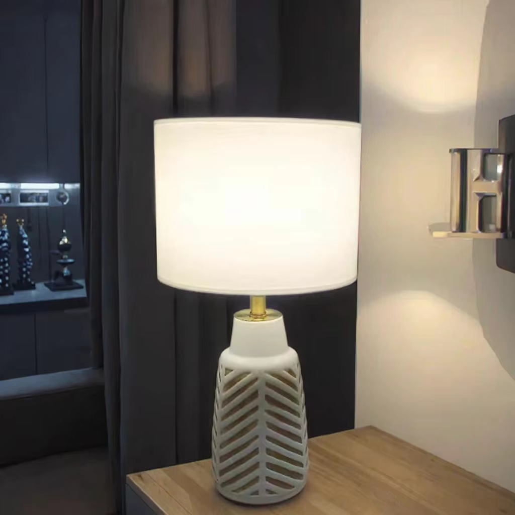 Simple Texture, Warm Light - White Linen Ceramic Table Lamp