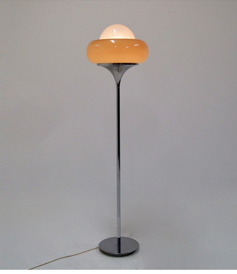 Modern Milk Tea - Colored Glass Floor Lamp with Chrome Accents