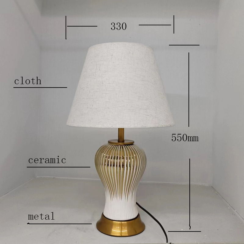Stylish Gold Striped Ceramic Table Lamp with Linen Shade