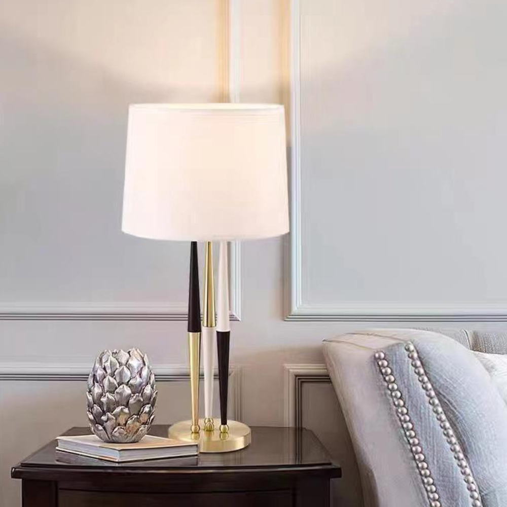 Modern Tri - Color Metal Table Lamp with White Linen Shade (360×700mm, E27)