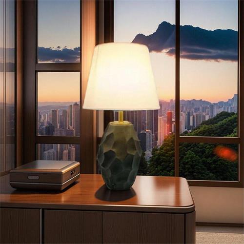 Textured Ceramic Base Table Lamp with Fabric Shade