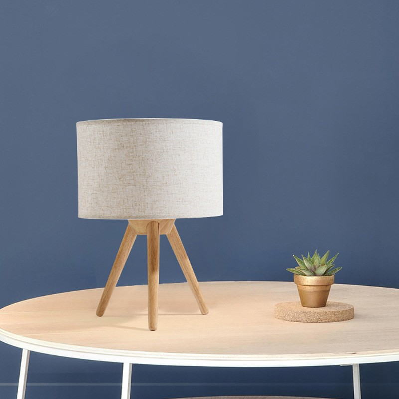 Nordic Natural Style Tripod Table Lamp: Wooden Body, Linen Shade