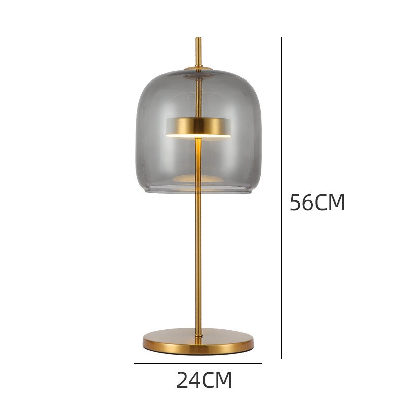 Elegant Modern Table Lamp: Amber/Smoke Gray Glass Shade, Gold Metal Body
