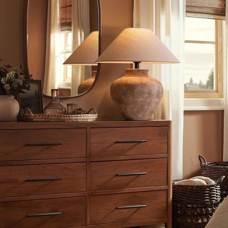 USA Wabi - Sabi Style Ceramic Table Lamp with Linen Shade