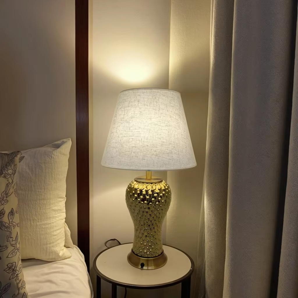 Luxury Gold Ceramic Table Lamp with Linen Shade