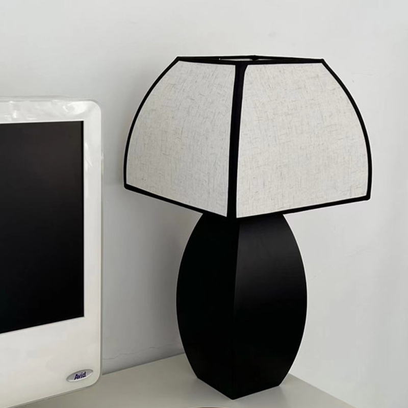 Minimalist Black Metal & Linen Table Lamp: Industrial Elegance for Modern Spaces