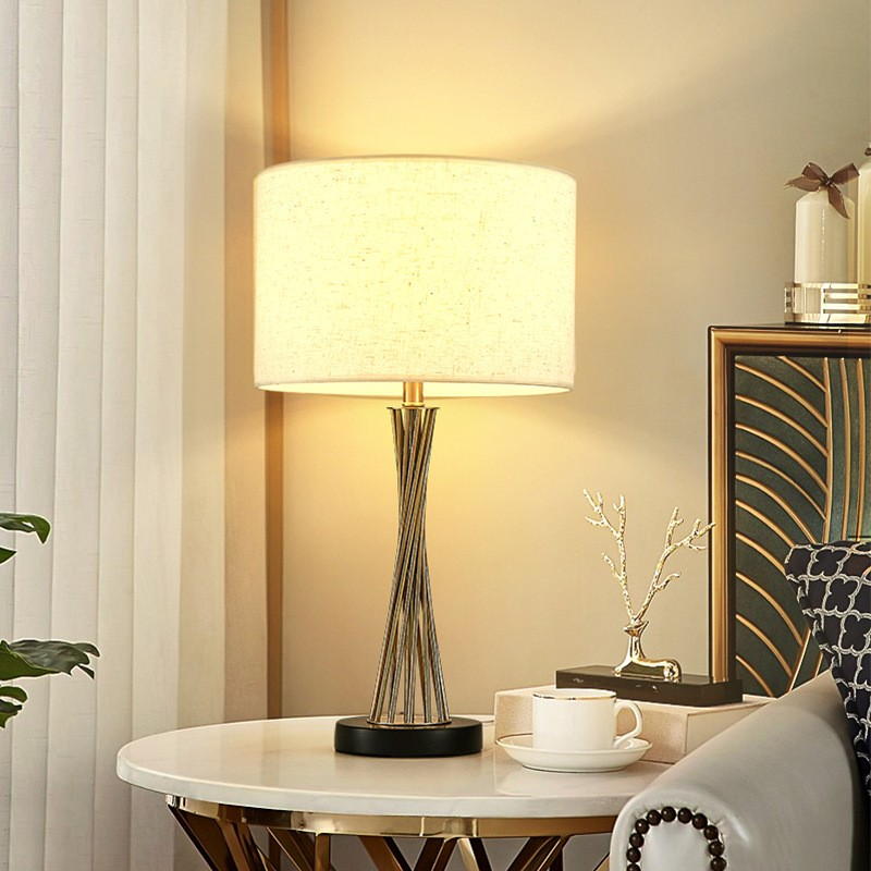Modern Iron Table Lamp with White Fabric Shade