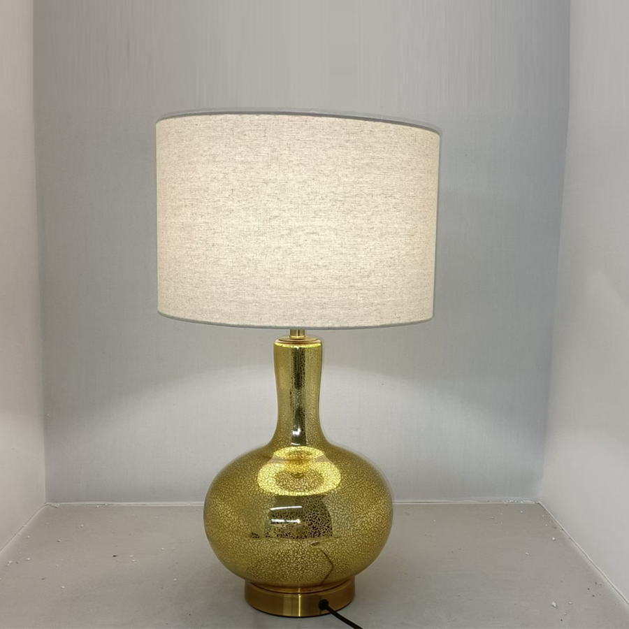 Elevate Spaces with Timeless Gold Glass Table Lamp: Blending Vintage Luxury & Versatile E27 Functionality