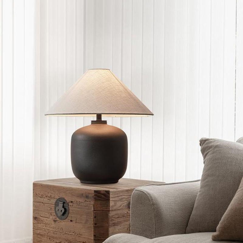 Handmade Ceramic Table Lamp with Linen Shade