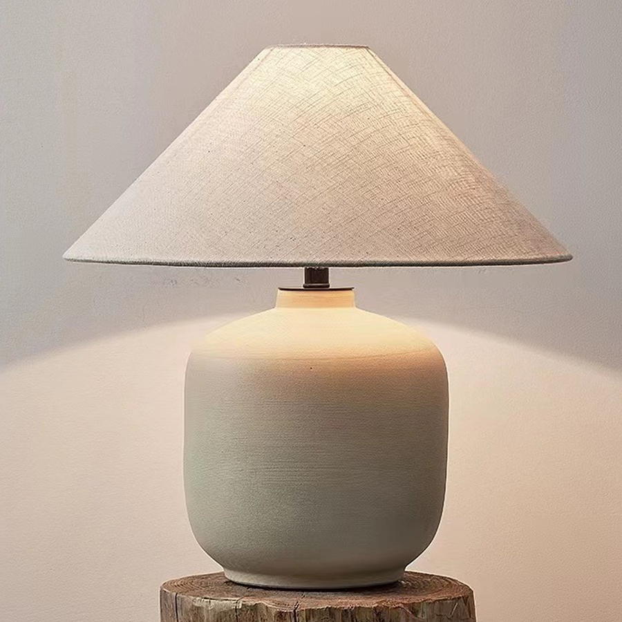 Handmade Ceramic Table Lamp with Linen Shade