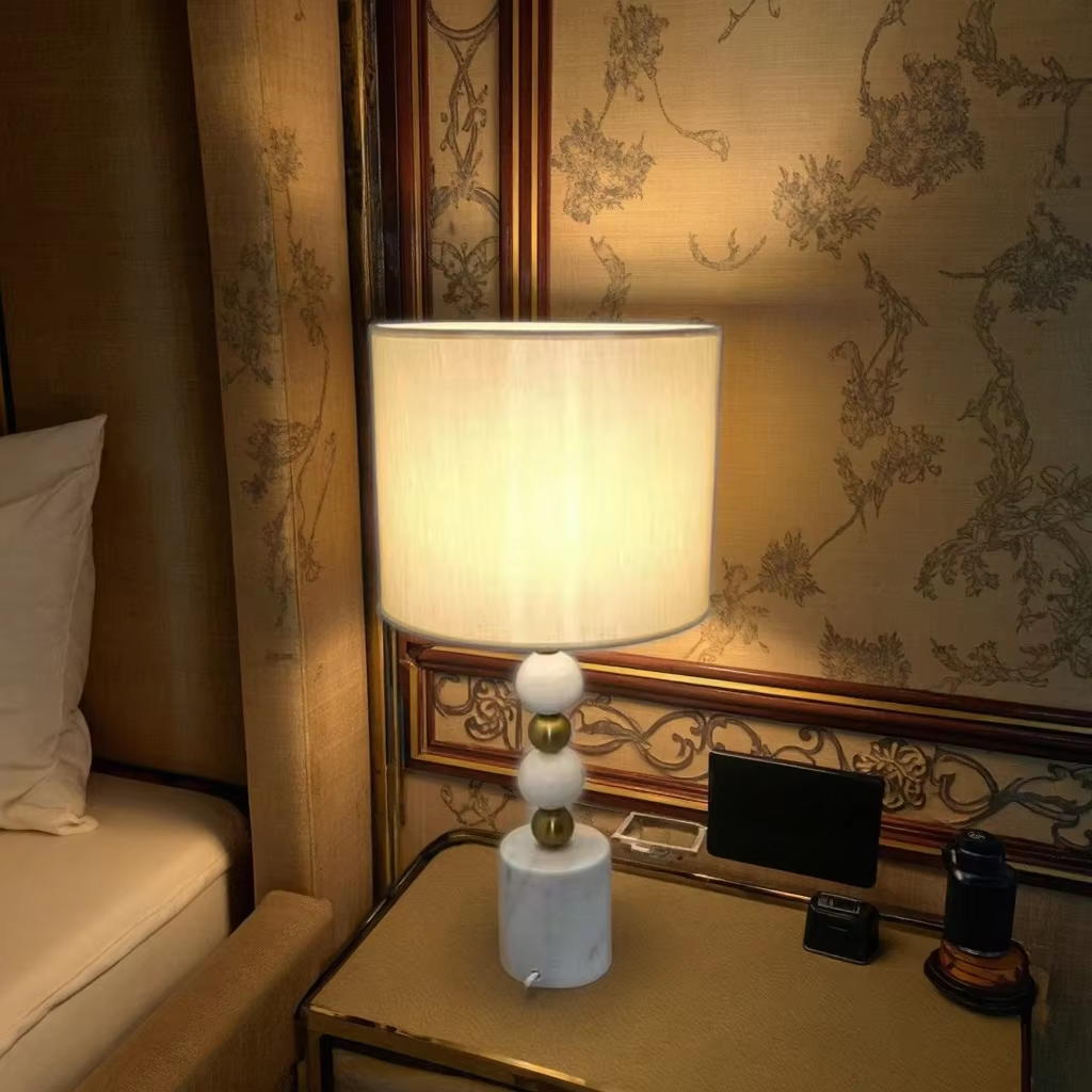 Elegant Marble & Metal Table Lamp with Fabric Shade