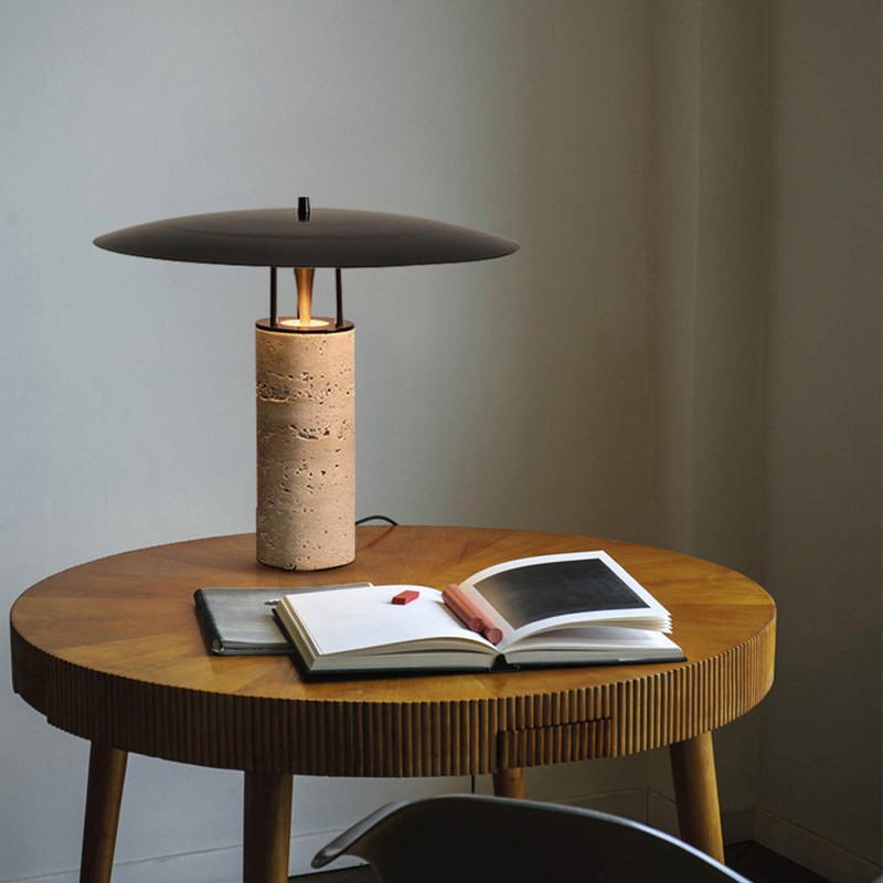 Modern Elegance: Black and Yellow Cave Stone Table Lamp