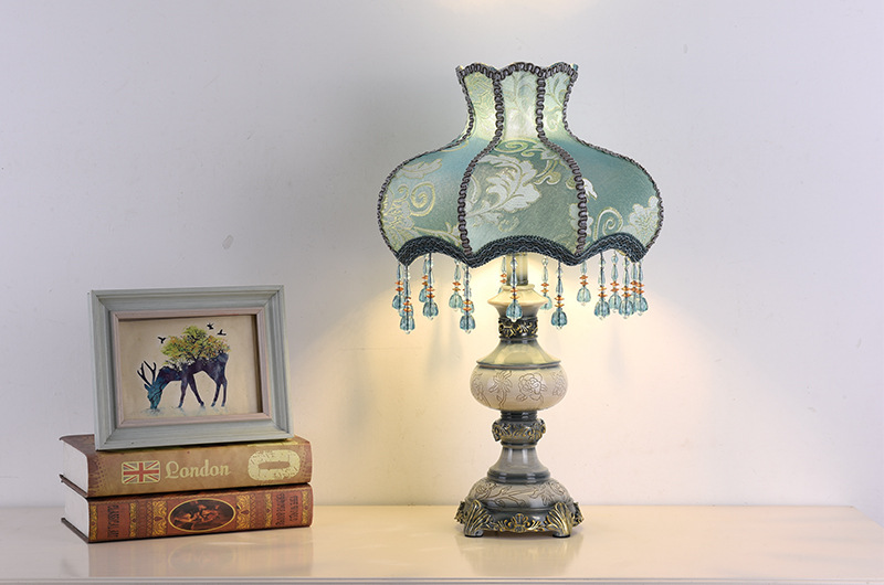 Vintage Resin Table Lamp with Fabric - Patterned Shade