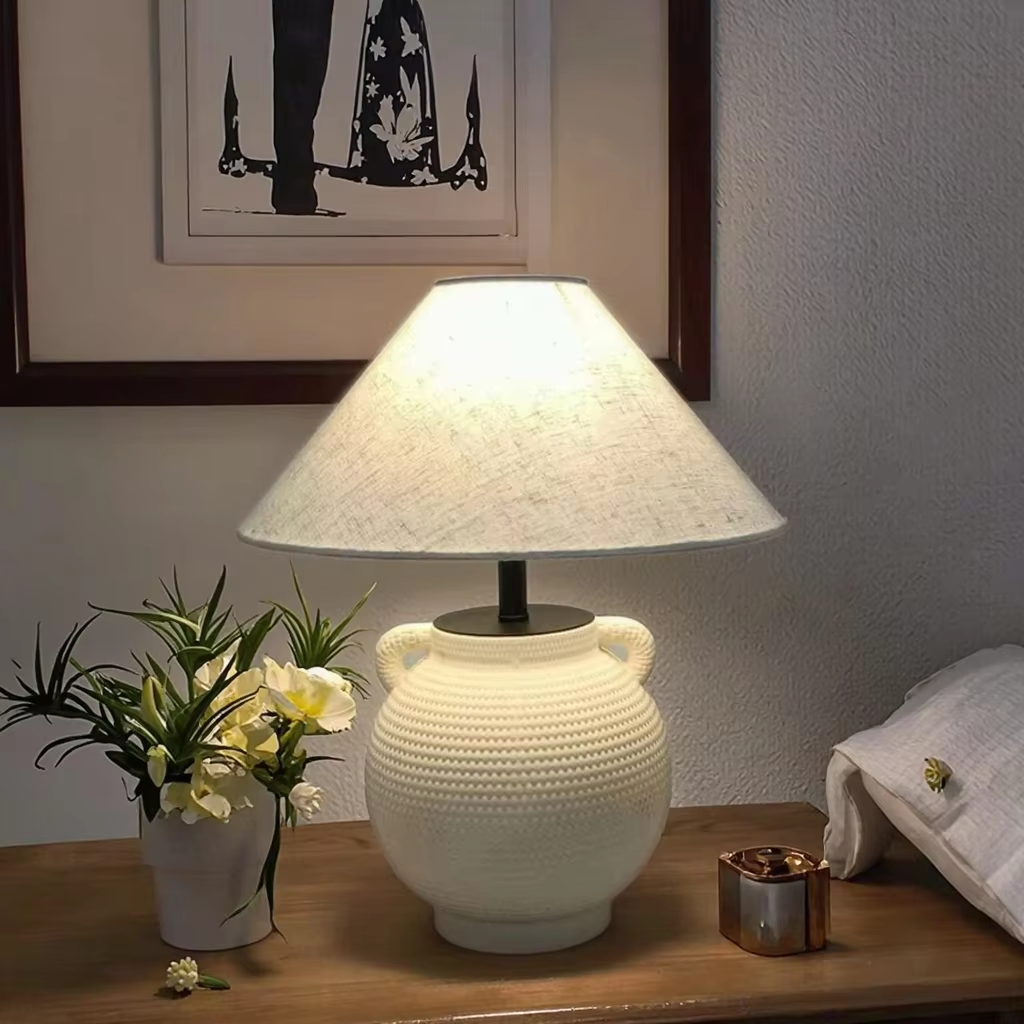 Ceramic Base Fabric Shade Table Lamp - Elegant Home Decor