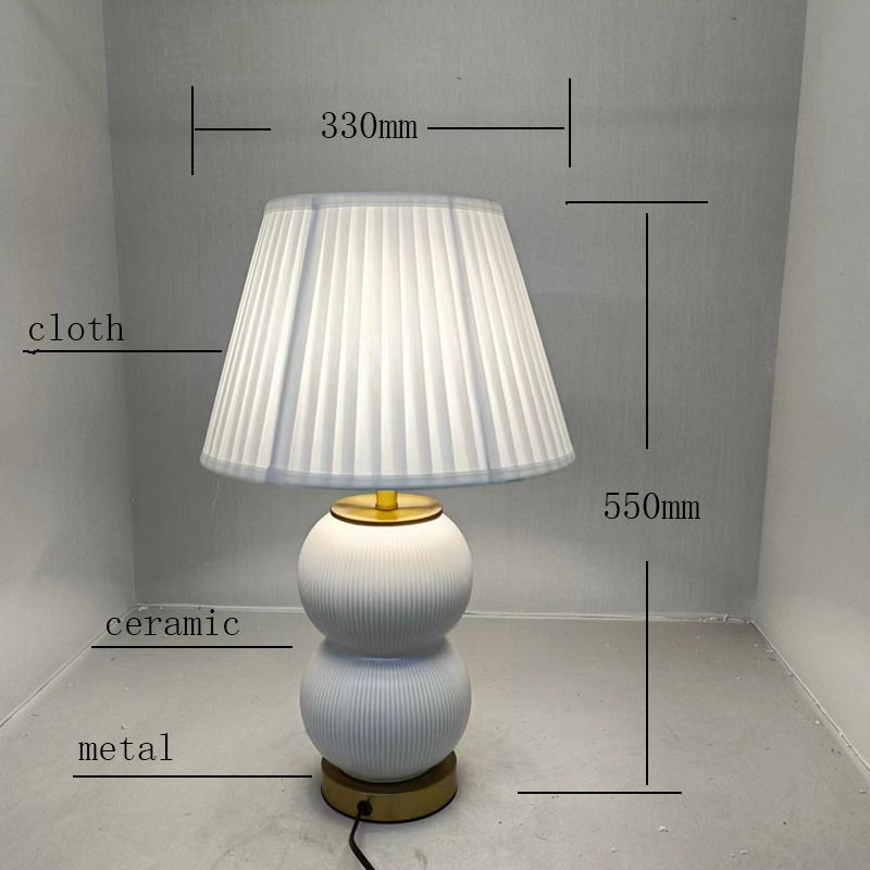 Elegant White Ceramic Table Lamp with Gold Metal Base & Fabric Shade