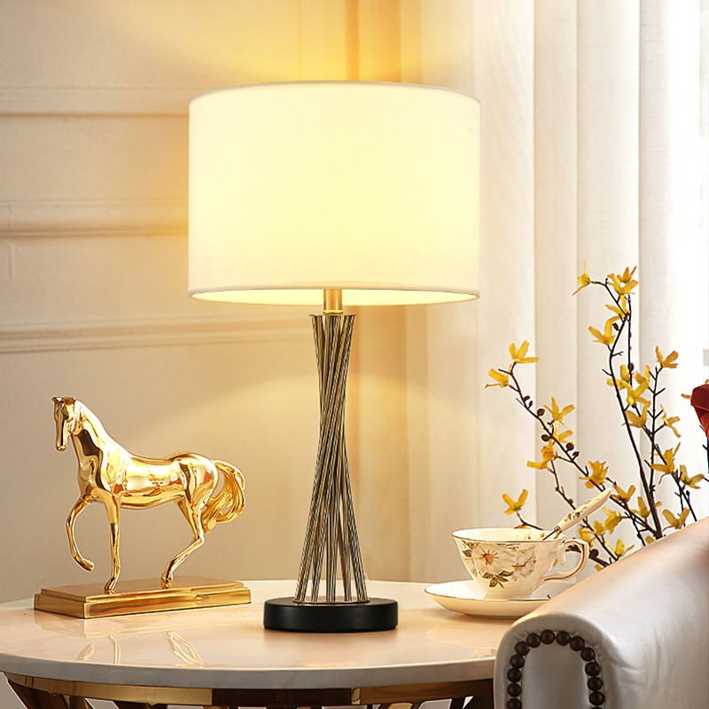 Modern Iron Table Lamp with White Fabric Shade