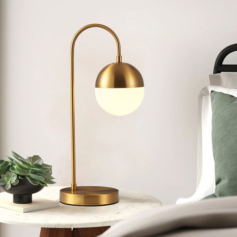 Gold - Toned Arc Table Lamp with White Glass Shade