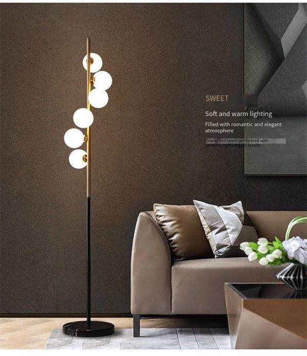 Modern Multi - Globe Floor Lamp | Metal & Marble Base, 6 G4 Sockets, Foot Switch