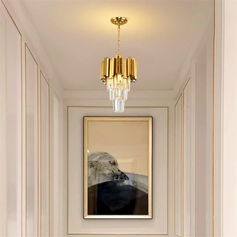 Gold Aluminum & Crystal Tiered Chandelier - Modern Luxury Lighting