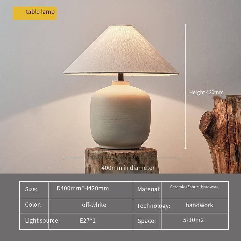 Handmade Ceramic Table Lamp with Linen Shade
