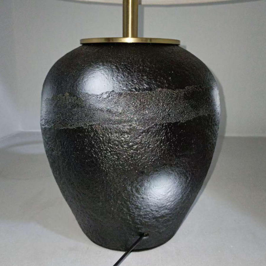 Black Ceramic and Copper - Metal Table Lamp with Linen Shade