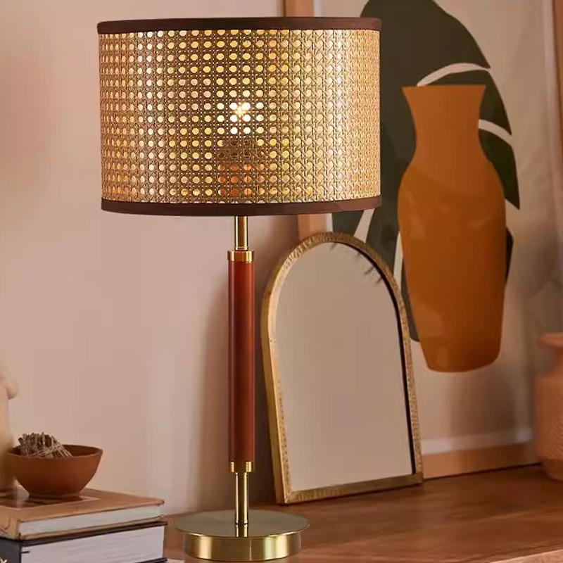 Rattan - Shade Table Lamp with Wooden & Metal Accents