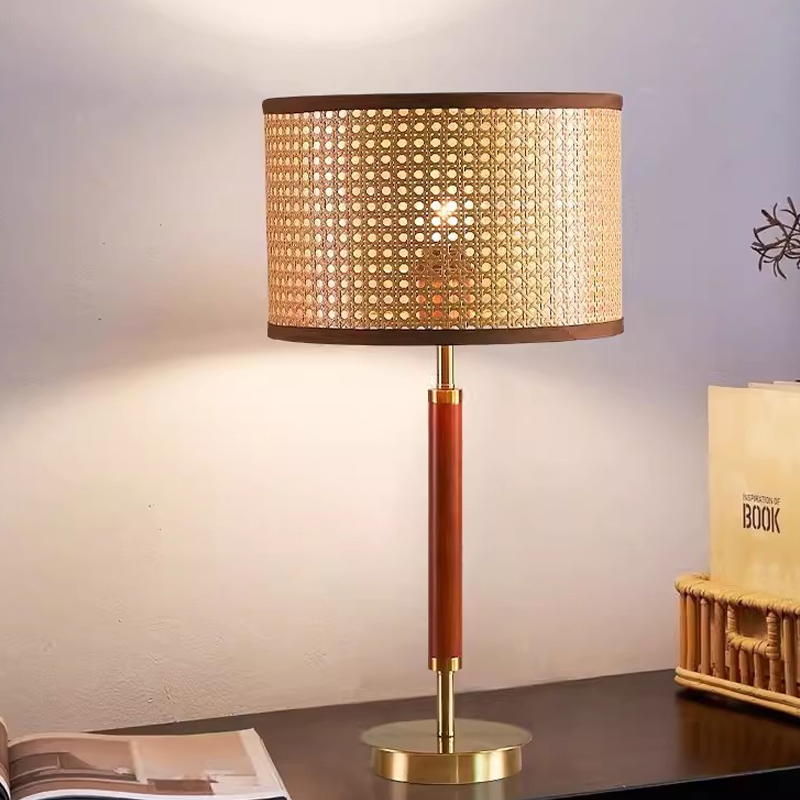 Rattan - Shade Table Lamp with Wooden & Metal Accents