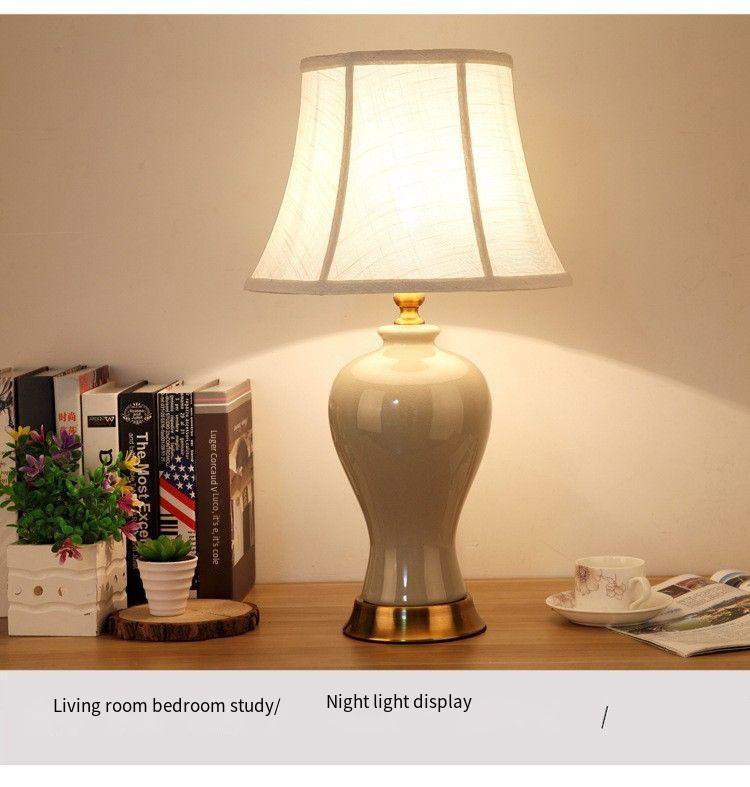 Ceramic Body Table Lamp with Linen Shade & Metal Base (330×600mm)