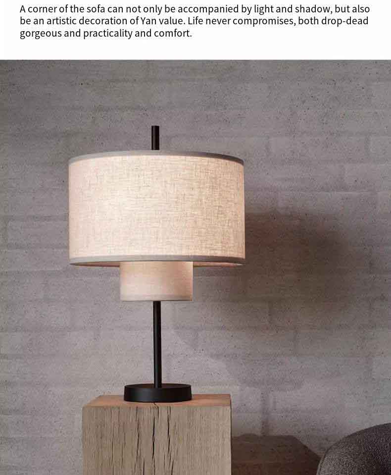 Modern Fabric Shade Table Lamp with Black Metal Body