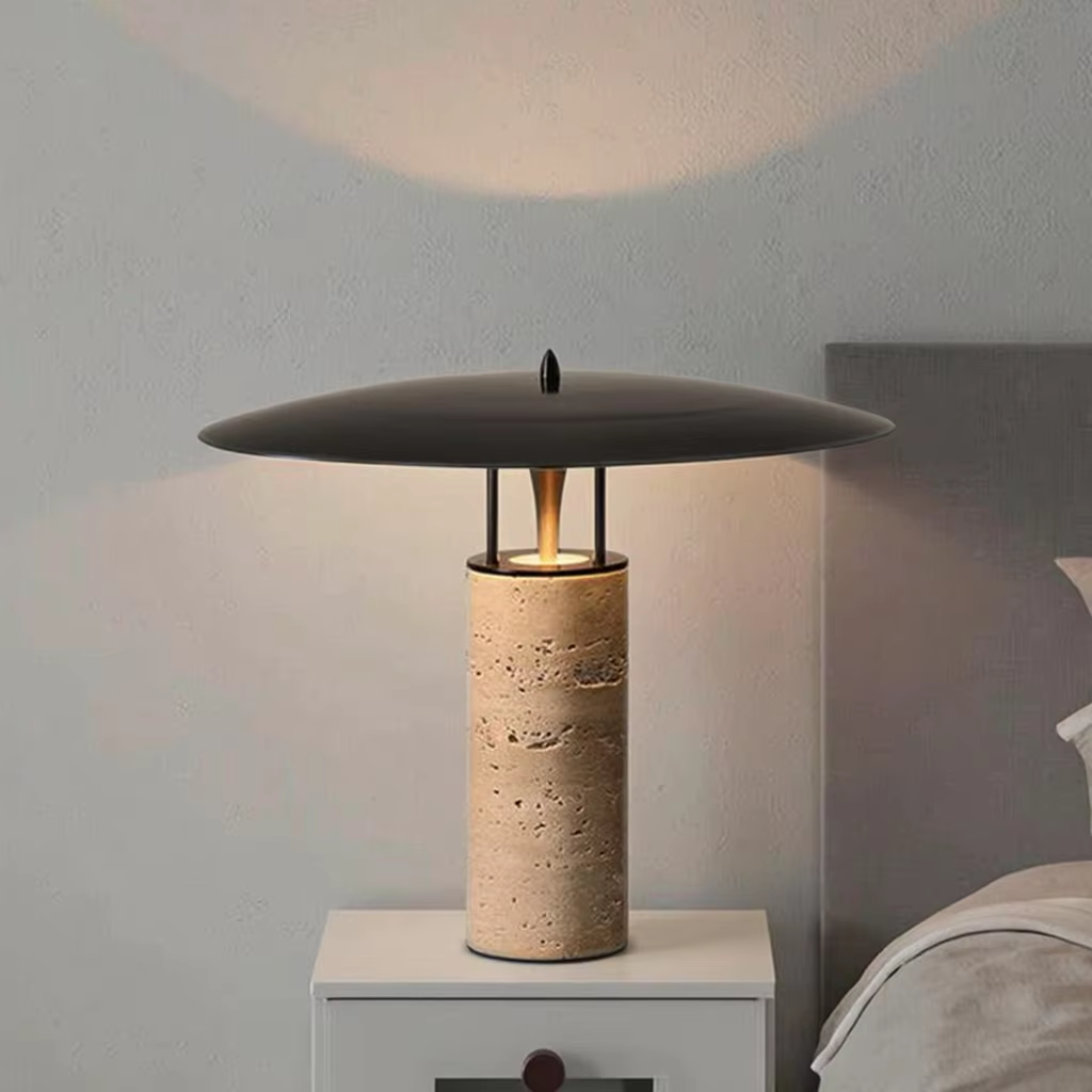Modern Elegance: Black and Yellow Cave Stone Table Lamp