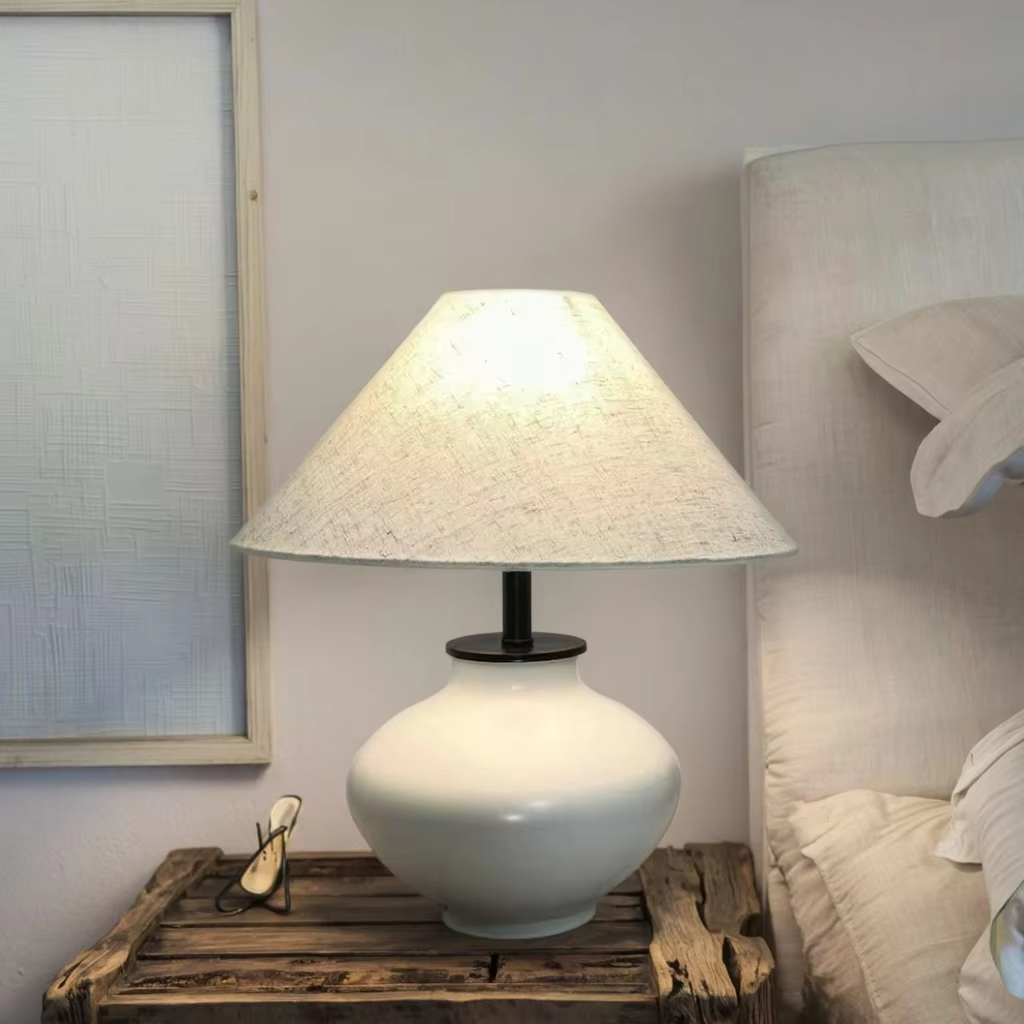 Minimalist Ceramic - Base Table Lamp with Fabric Shade