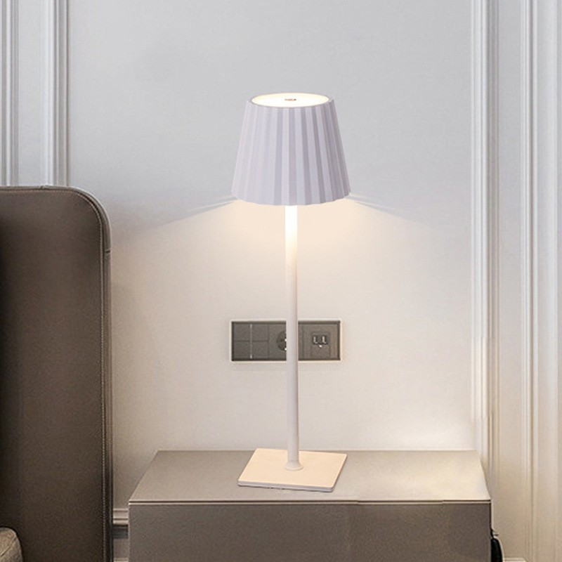 Modern Minimalist Cordless Table Lamp: Black & White Pleated Design