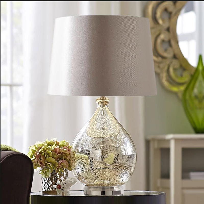 Modern Elegant Glass Table Lamp: Timeless Design with Fabric Shade